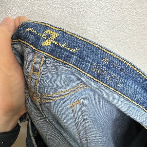 7 For All Mankind Raw Hem Ankle Skinny Jeans Size 27 Medium Wash Mid Rise - Picture 8 of 11